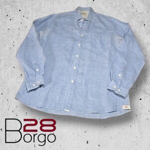 Borgo28 Ognissanti Men's Linen Button Up L/s Sport Shirt Blue Houndstooth L FLAW